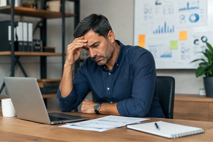 Gerente de una pyme preocupado por el crecimiento de las ventas
